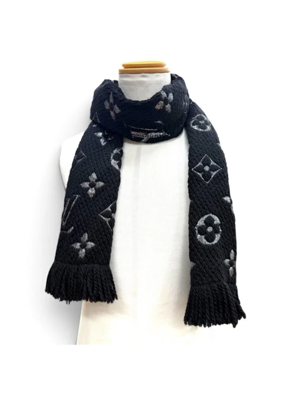 Louis Vuitton Logomania Scarf Shine Wool Silk Monogram Fringed